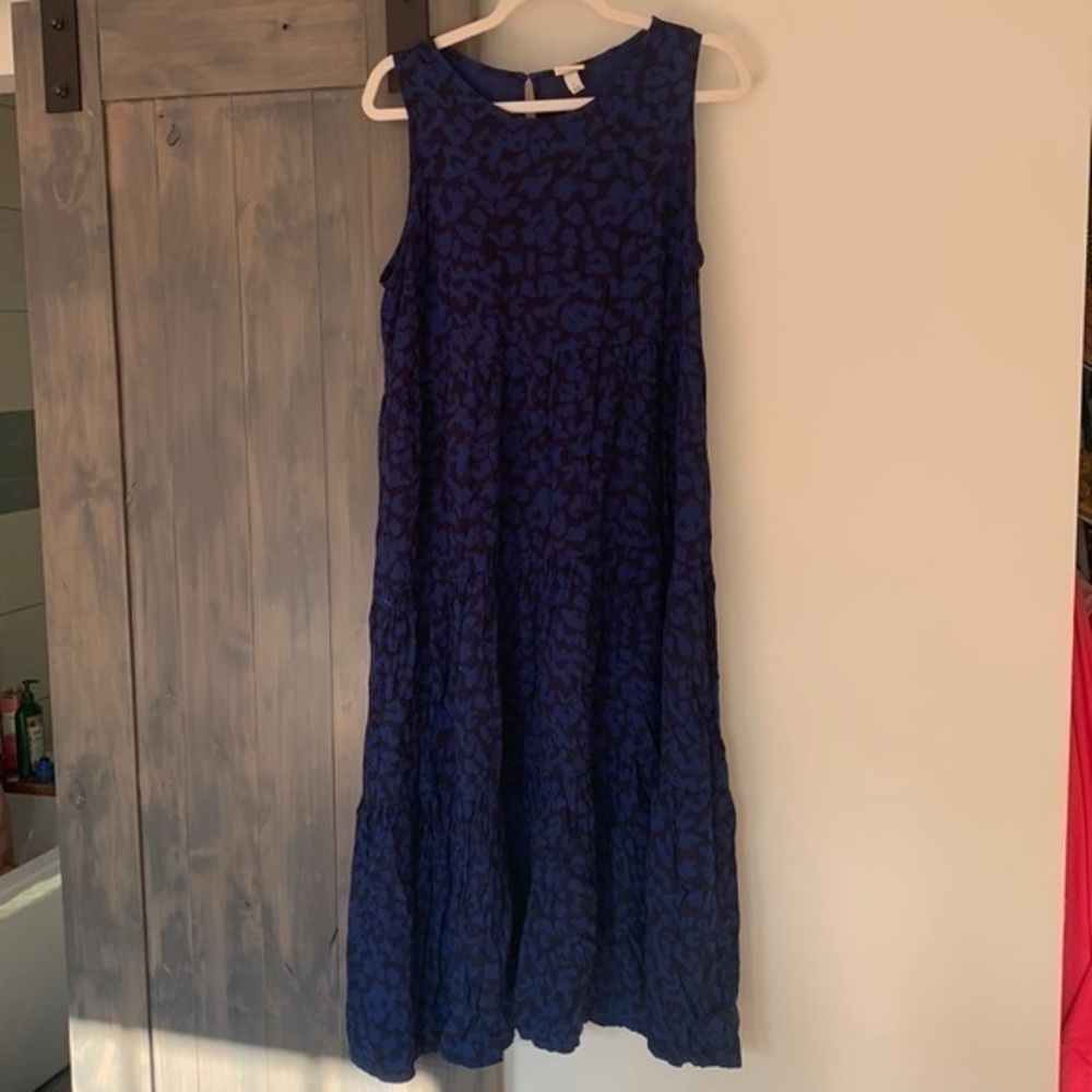 A new day blue cheetah print cotton dress. Size L